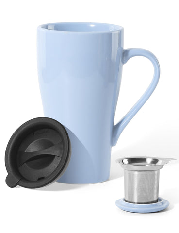 ARRADEN Taza de té con infusor y tapa lila para preparar infusiones cómodas y limpias.