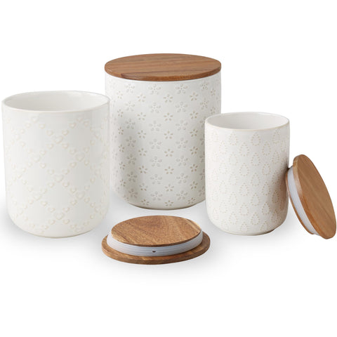 ARRADENS latas cerámicas con tapas de madera, conjunto de 3 piezas para almacenamiento ordenado.