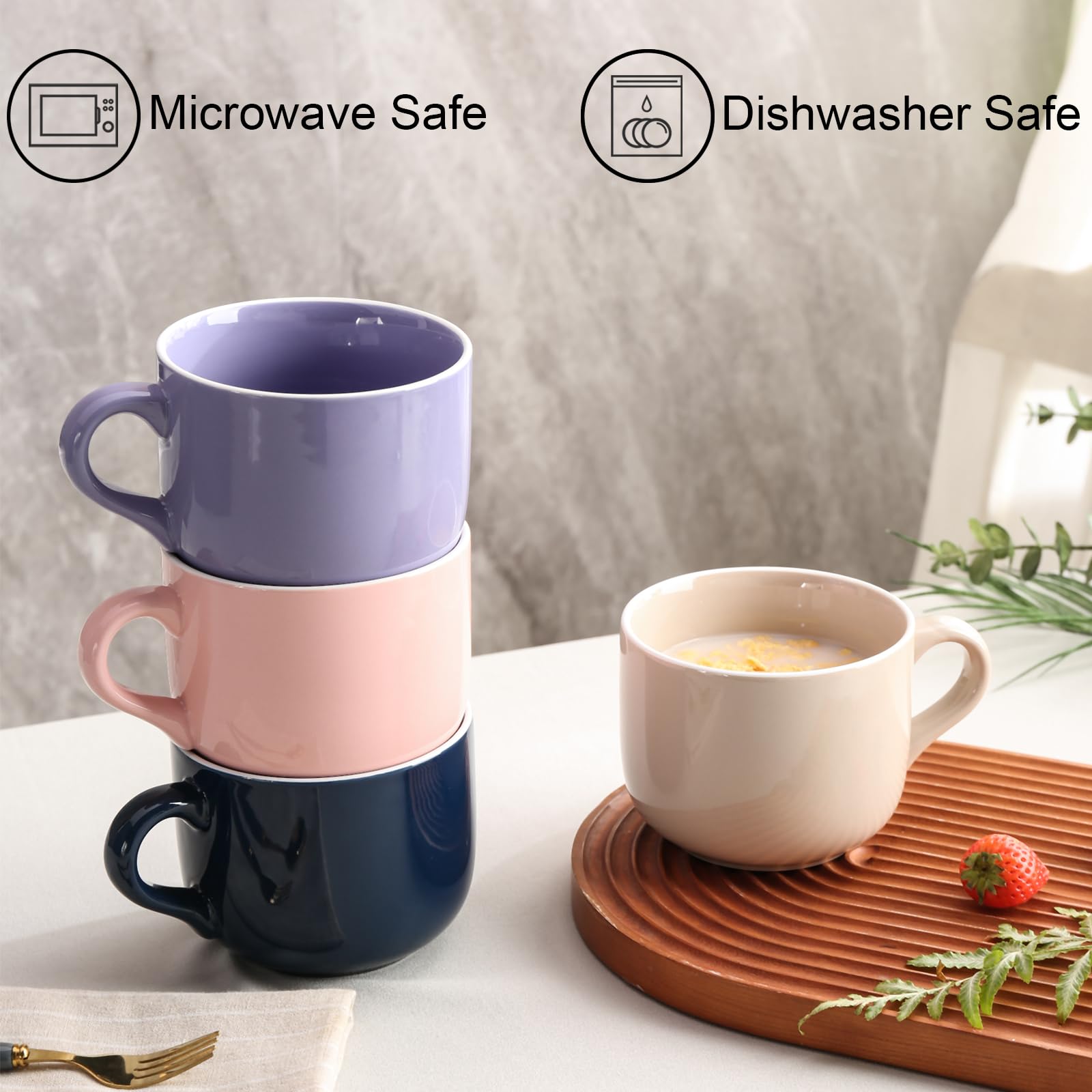 ARRADENS taza-sopa con mango púrpura, color vibrante para cenas casuales.