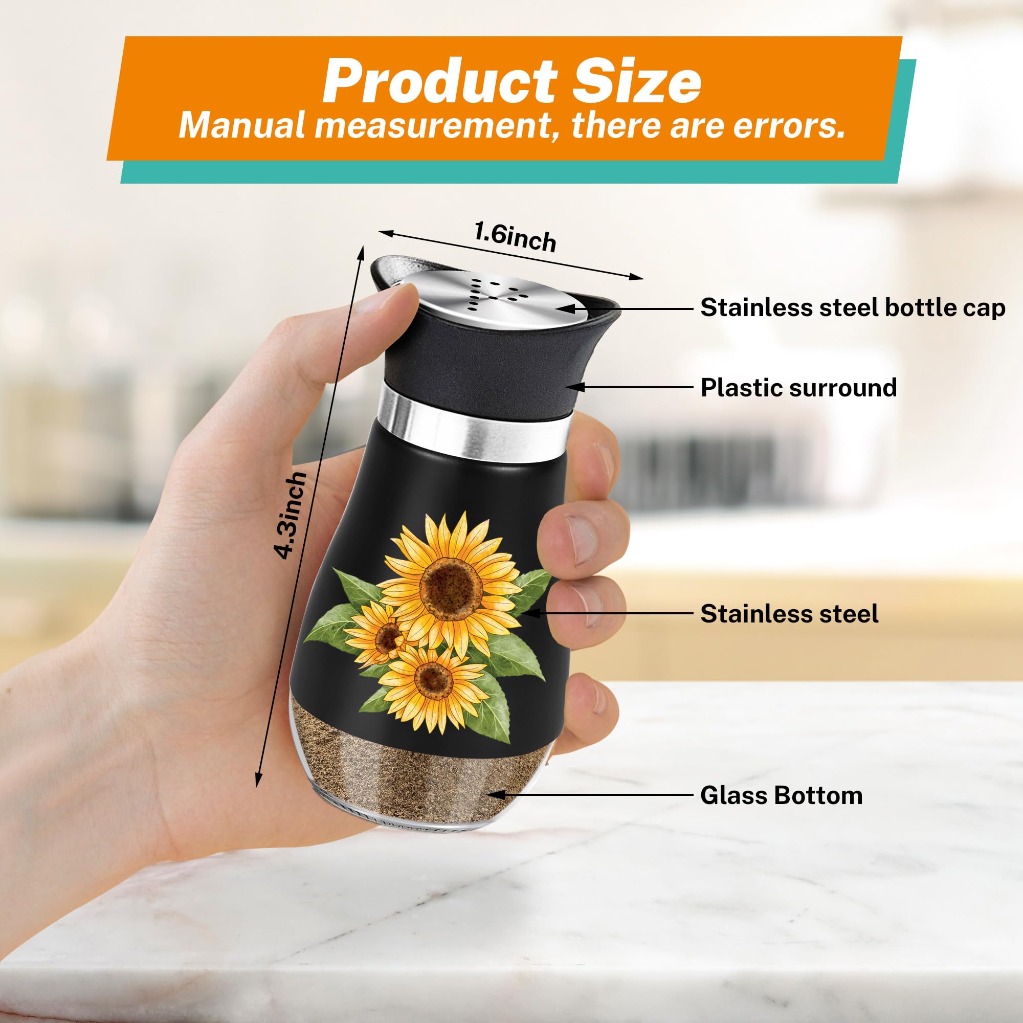 Salero y pimienta Arrozon girasol en vidrio rellenable para uso diario.