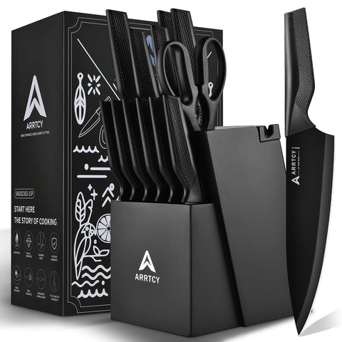 Arrtcy: conjunto de cuchillos con bloque para almacenamiento seguro.