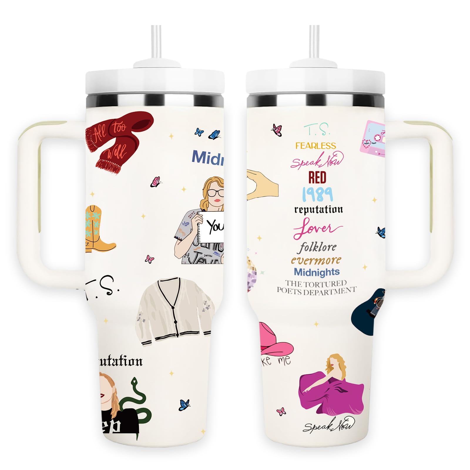 Arsemica tumler navidad 40 onzas con tapa y pajitas, ideal para bebidas.