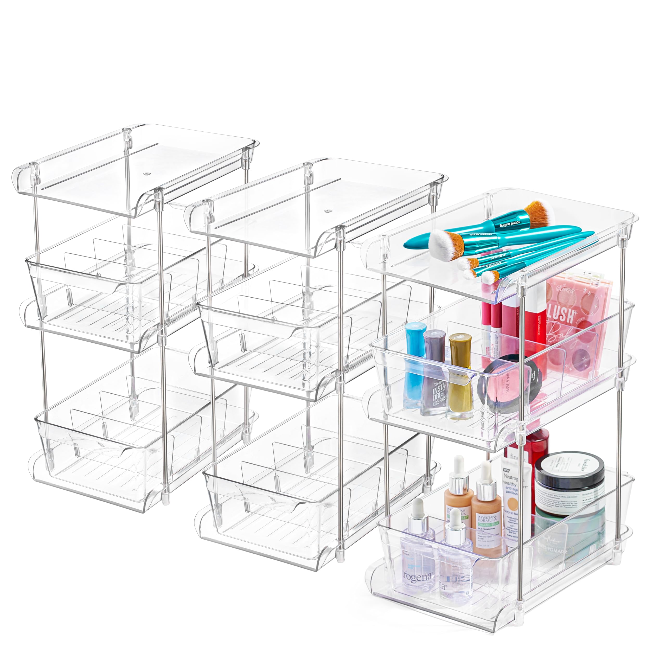 ARSLY organizador claro para bajo lavabo con tres niveles facilita ver y tomar cosméticos.