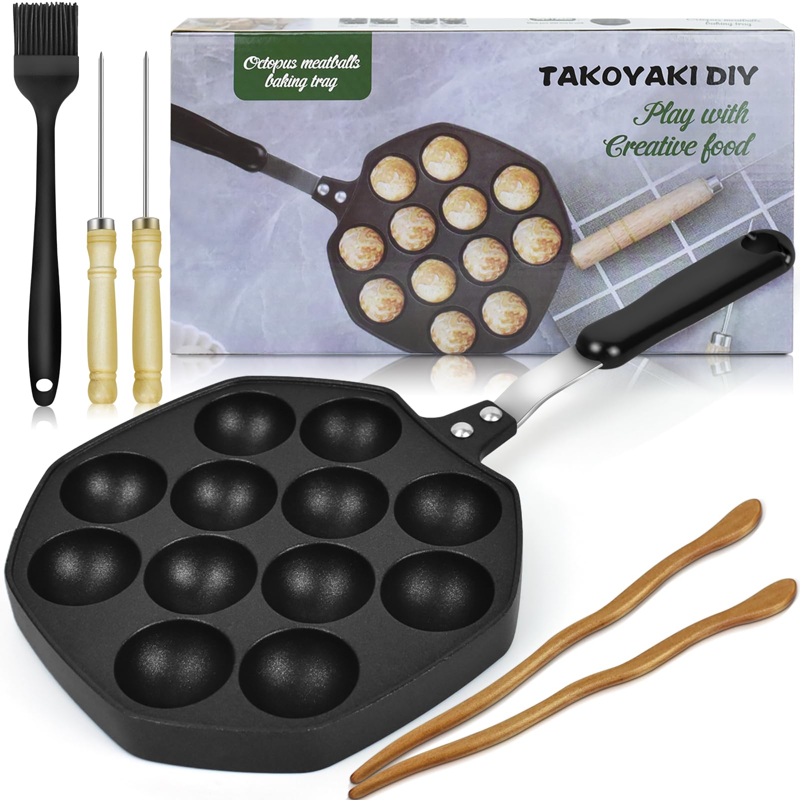 Sartén Artcome Takoyaki de 12 cavidades lista para cocinar bocados crujientes.