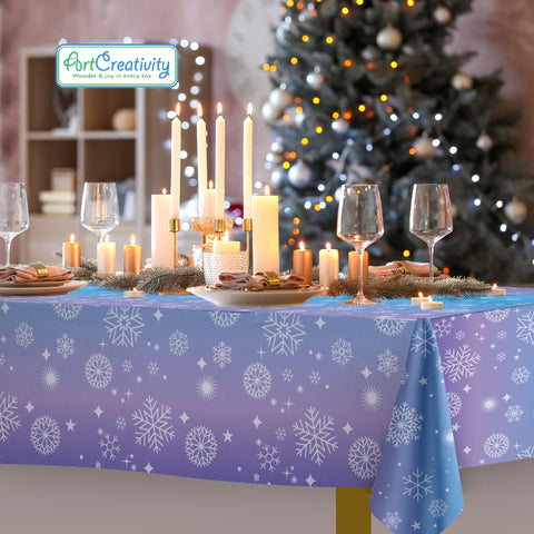Mantel ArtCreativity diseño nieve azul, añade elegancia a la mesa.