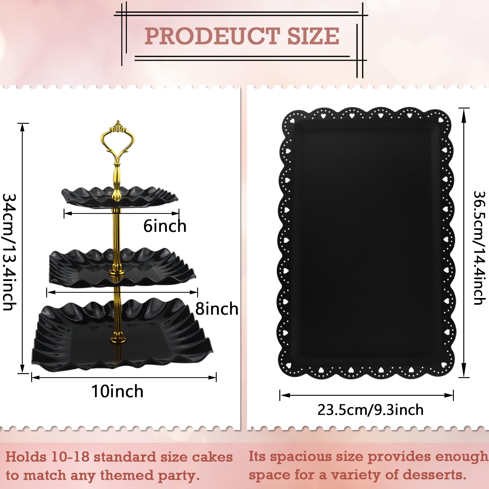 ArtCute bandejas aperitivos rectangulares 36-5x23-5 cm, amplio espacio para postres.