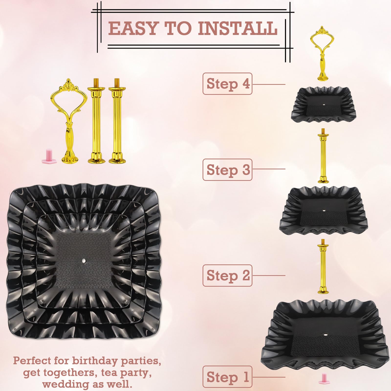 ArtCute cupcake tres niveles, estructura estable y diseño negro.