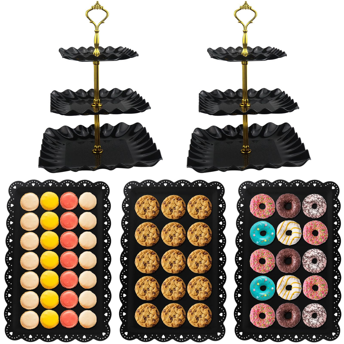ArtCute expositor cupcake tres pisos negro para pasteles elegantes.
