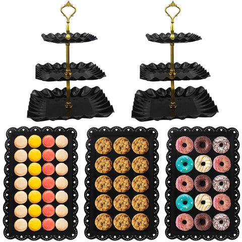 ArtCute expositor cupcake tres pisos negro para pasteles elegantes.