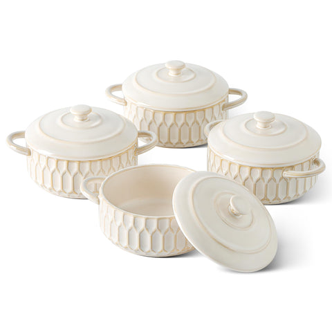 ArteBake mini cocotte conjunto 4 cazuelas con tapas para porciones individuales seguras.