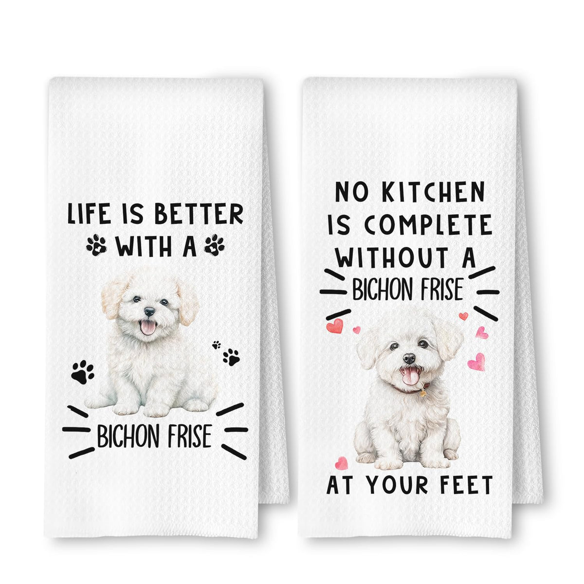 Toallas de cocina ArtisaEura con Bichón Frisé y diseño panal, secado rápido.