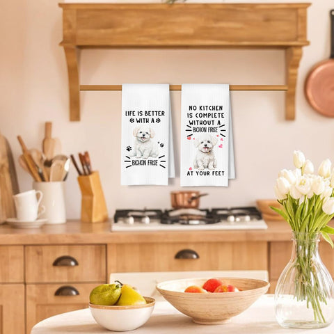 Toallas de cocina ArtisaEura con Bichón Frisé y diseño absorbente.