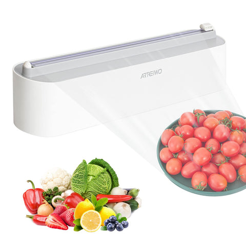 ArteiWo dispensador de envoltura plástica con cortador para cocina, corte limpio.