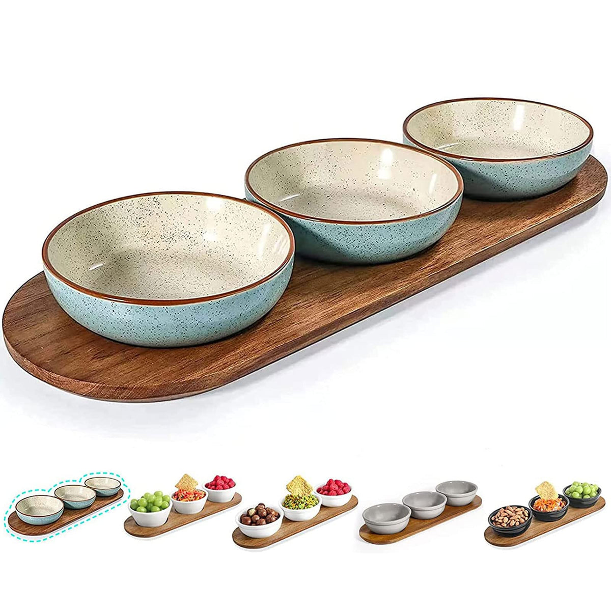 Artena bandeja dip cerámica turquesa, ideal para salsas y aperitivos.