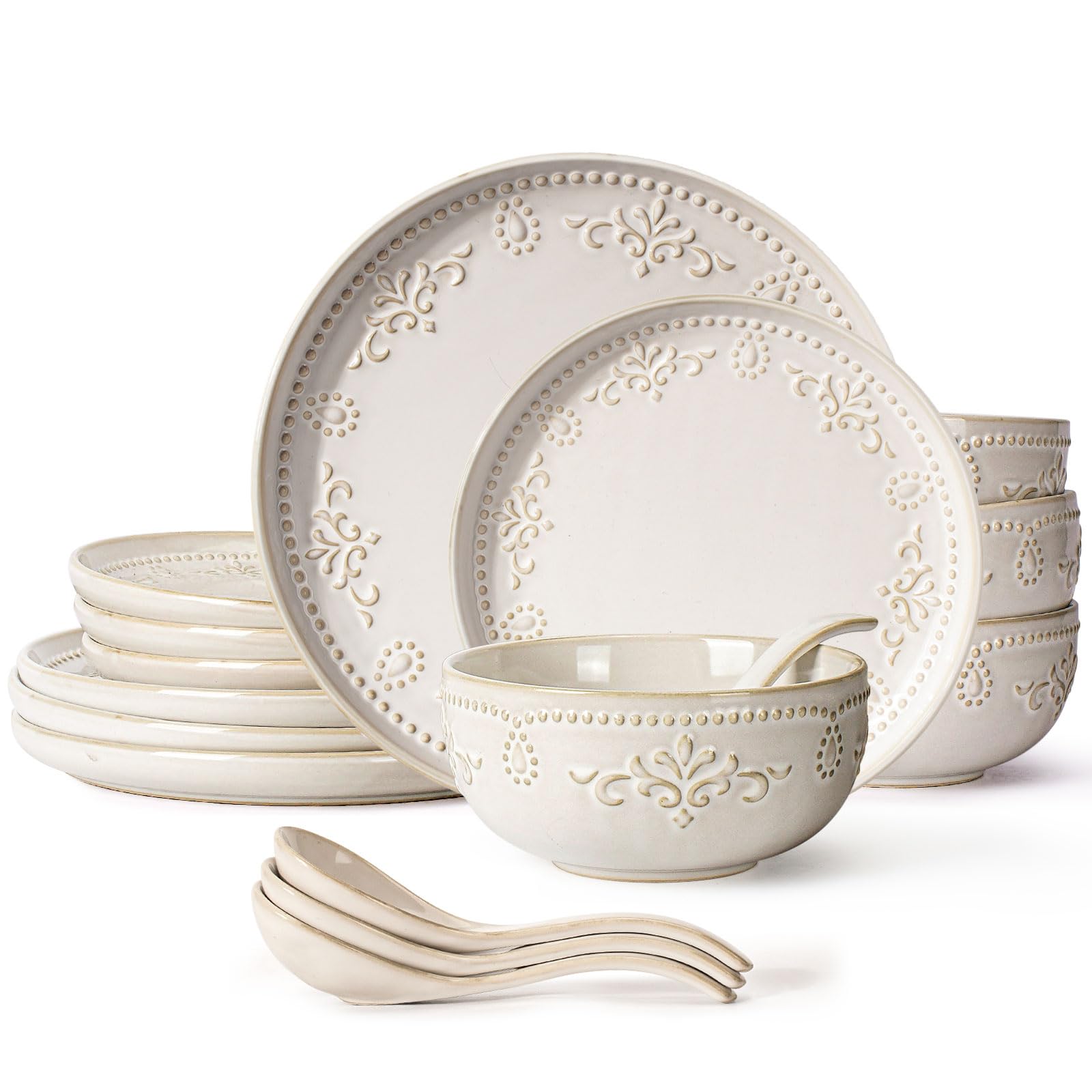 Artena juego de platos y tazones damasco floral para mesa elegante