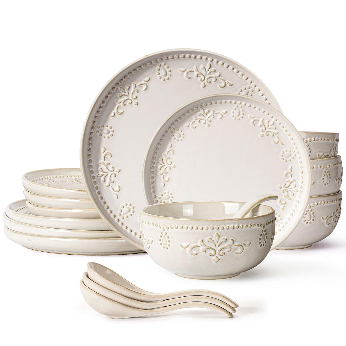 Artena juego de platos y tazones damasco floral para mesa elegante