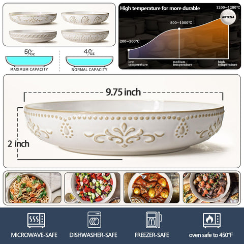 Tazones de sopa blancos Artena, cerámica duradera y aptos para microondas.