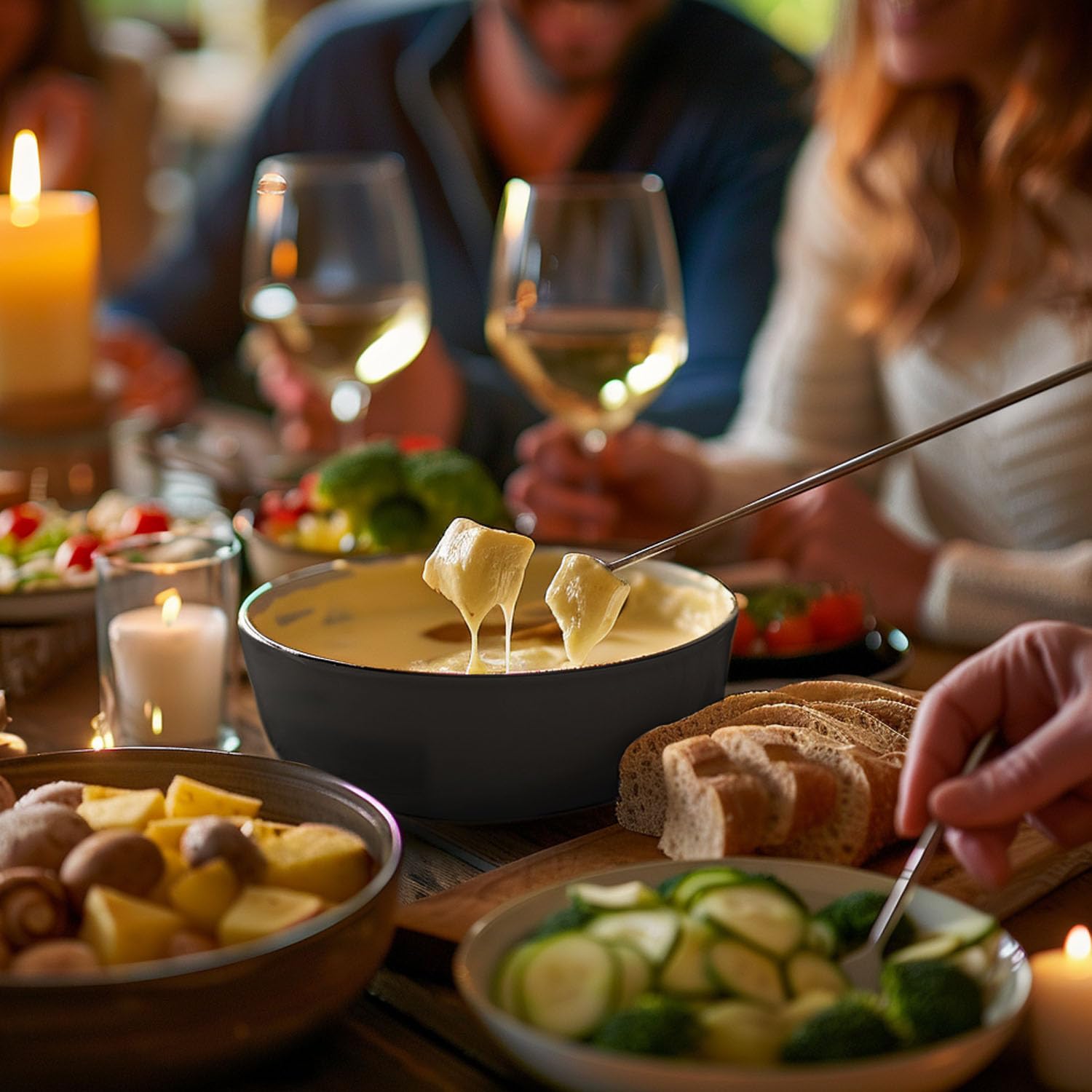 Artestia, fondue de queso suizo suave para reuniones familiares.