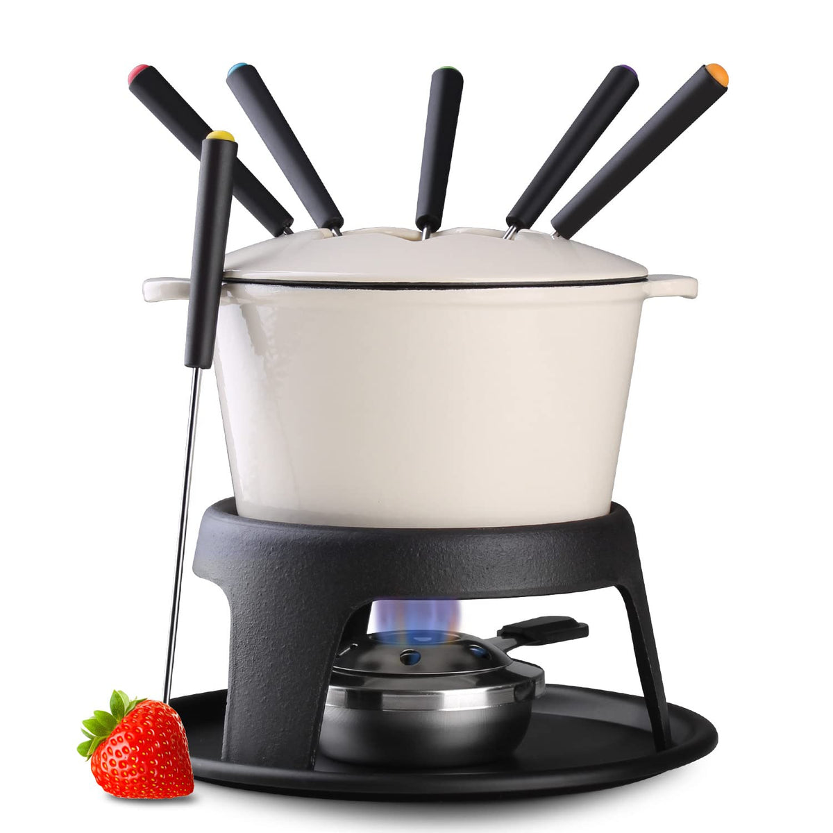 Artestia Olla fondue de hierro para queso con fundido suave en mesa