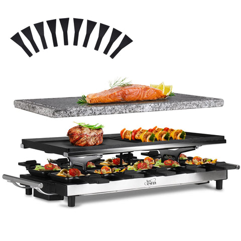 Artestia Raclette 1500W con amplia superficie de cocción para porciones grandes.