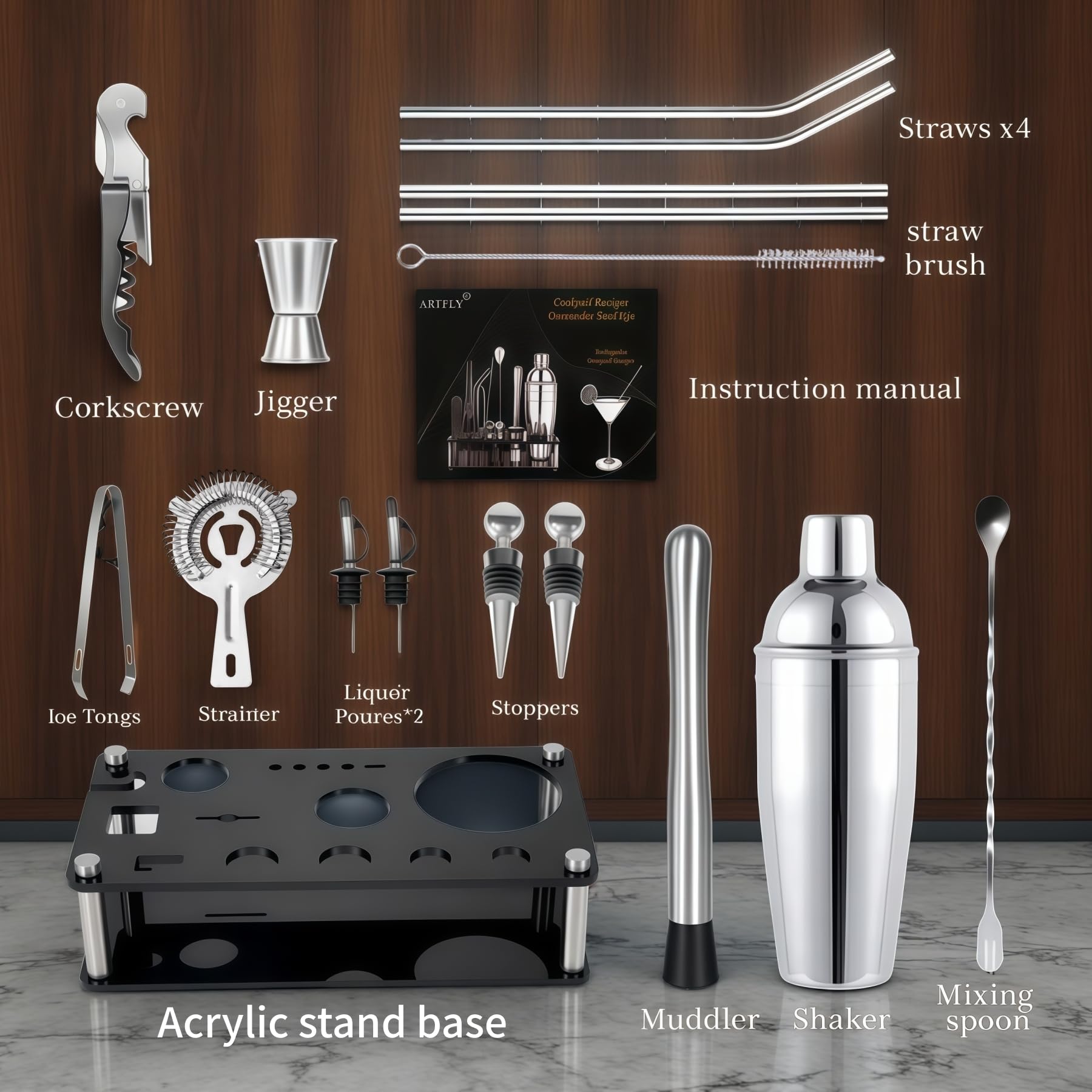 ARTFLY coctelera 24oz con colador incorporado para mezclar cócteles de forma rápida