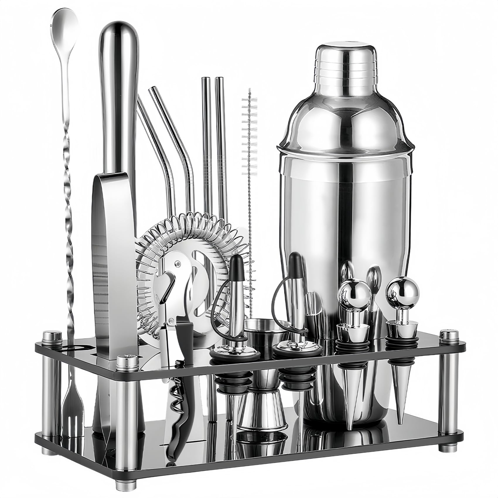 ARTFLY set de coctelería 18 piezas con soporte, ideal para ordenar tu barra en casa