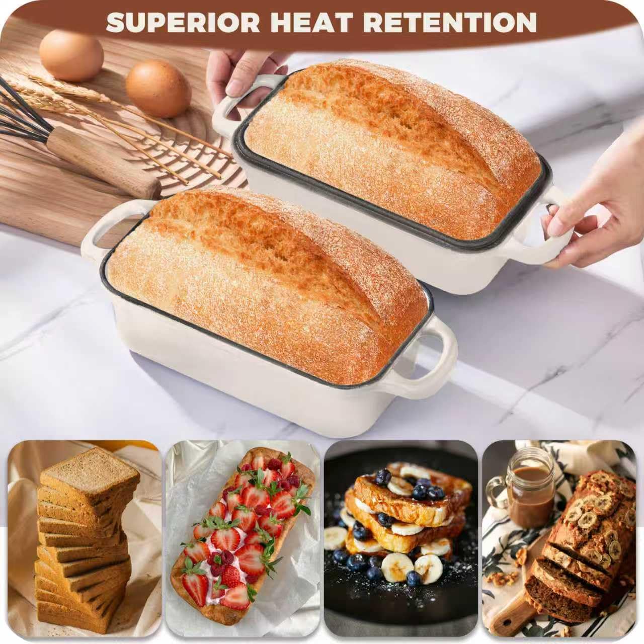 Articasting diseño-rectangular favorece panes para sándwich con corte uniforme.