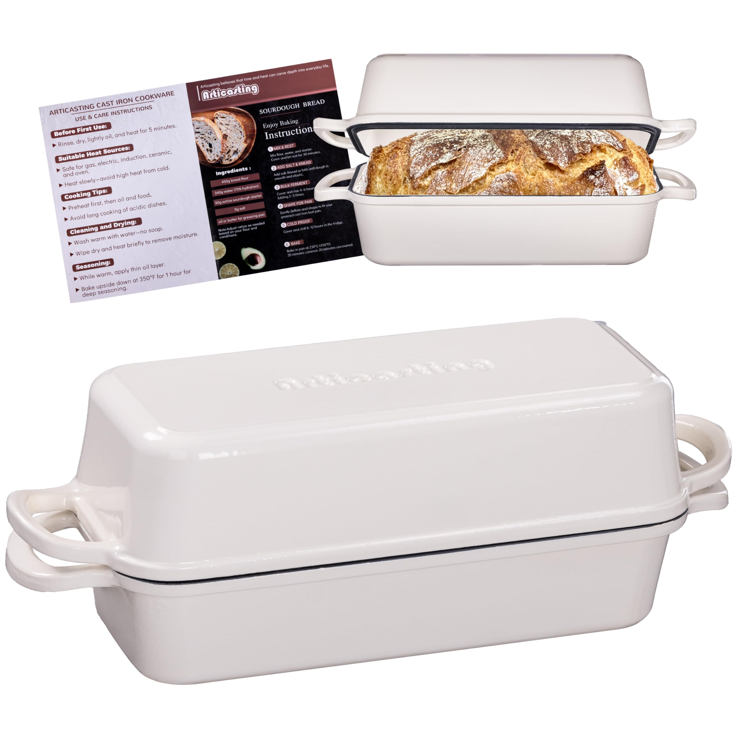 Articasting: pan de hierro fundido 11x5 con tapa, ideal para corteza crujiente y cocción uniforme.