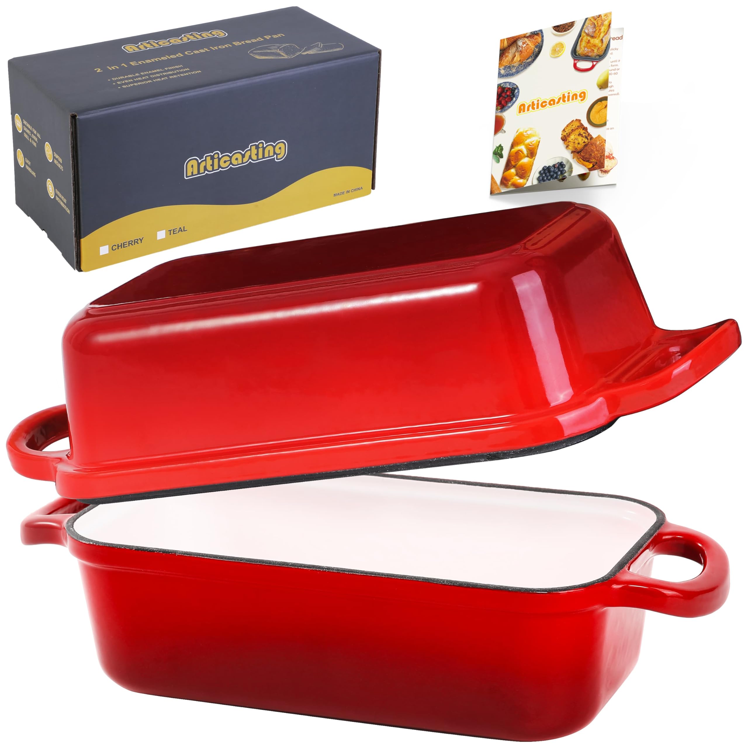 Articasting Pan de hierro forjado 9x5 con tapa cerrada para hornear pan artesanal.