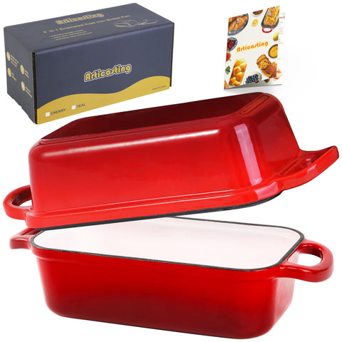 Articasting Pan de hierro forjado 9x5 con tapa cerrada para hornear pan artesanal.