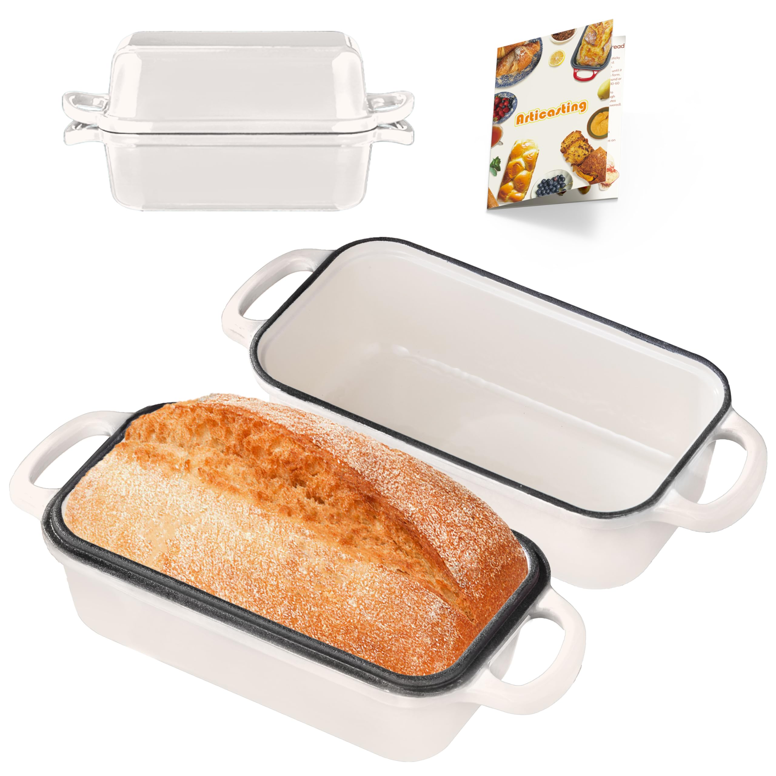 Articasting pan-hierro-fundido-9x5-tapa-crema para pan casero, horneado uniforme.