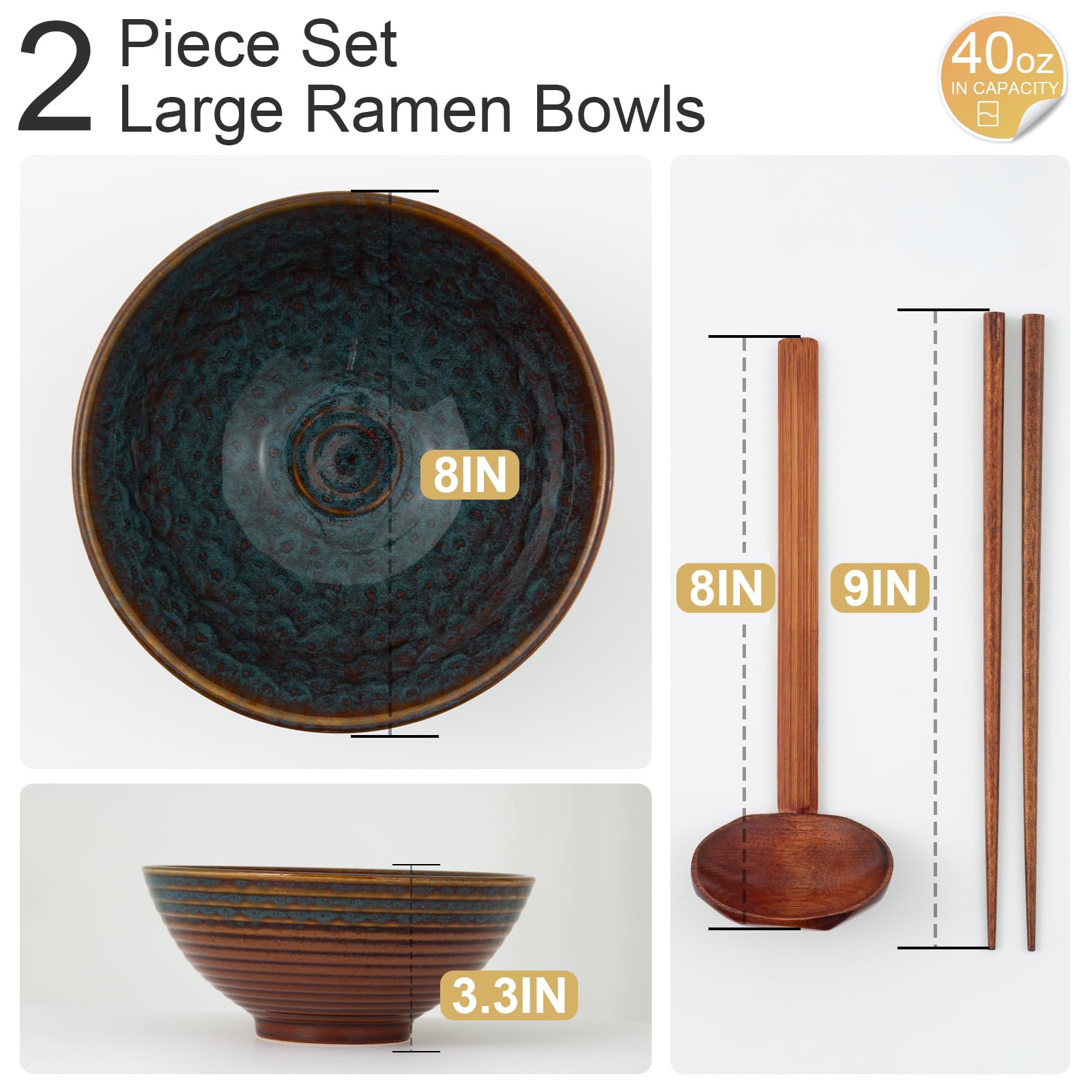 ArtifexCeram cucharas ramen verdigris, juego incluido para comer