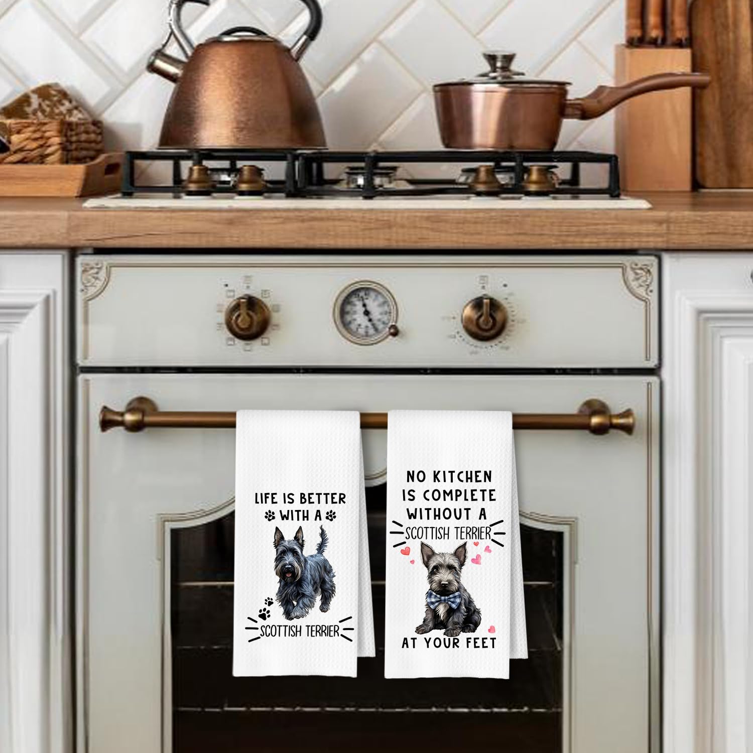 ArtisaEura regalo para el hogar: toallas de cocina con terrier escocés.