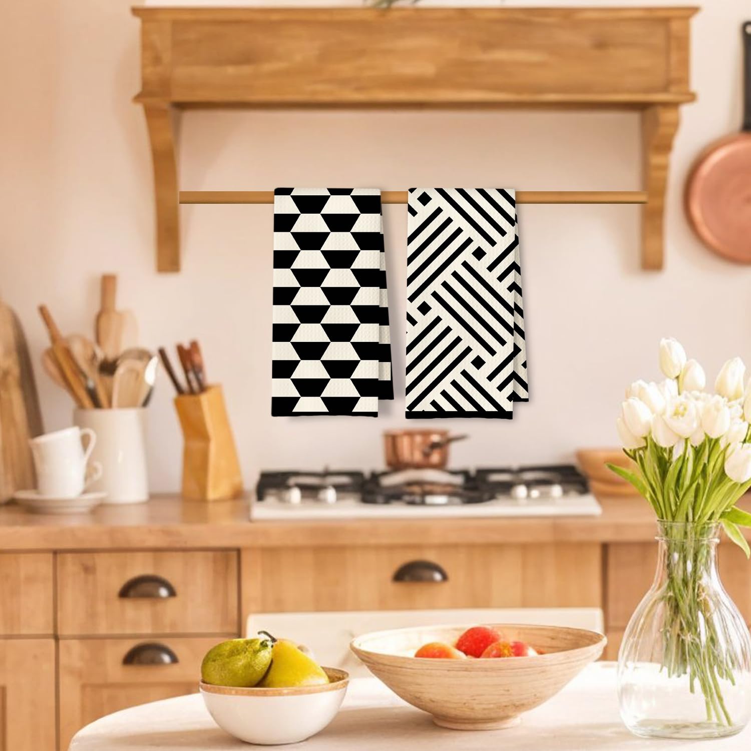 ArtisaEura toallas cocina boho minimalista, enfoque cocina, decoración elegante y uso práctico.