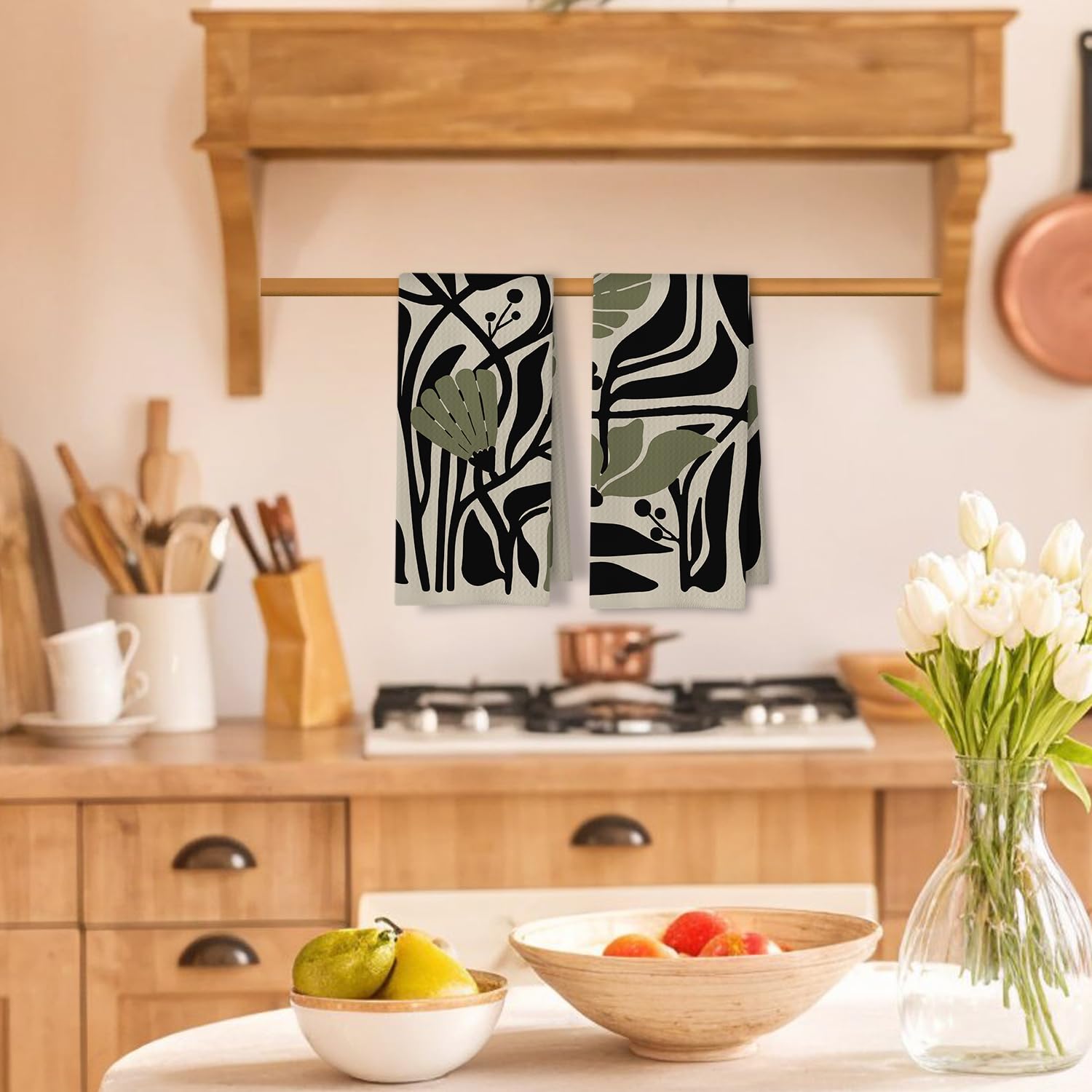 Toallas ArtisaEura estilo retro de los setenta con motivos botánicos para decorar.