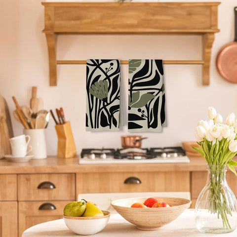 Toallas ArtisaEura estilo retro de los setenta con motivos botánicos para decorar.