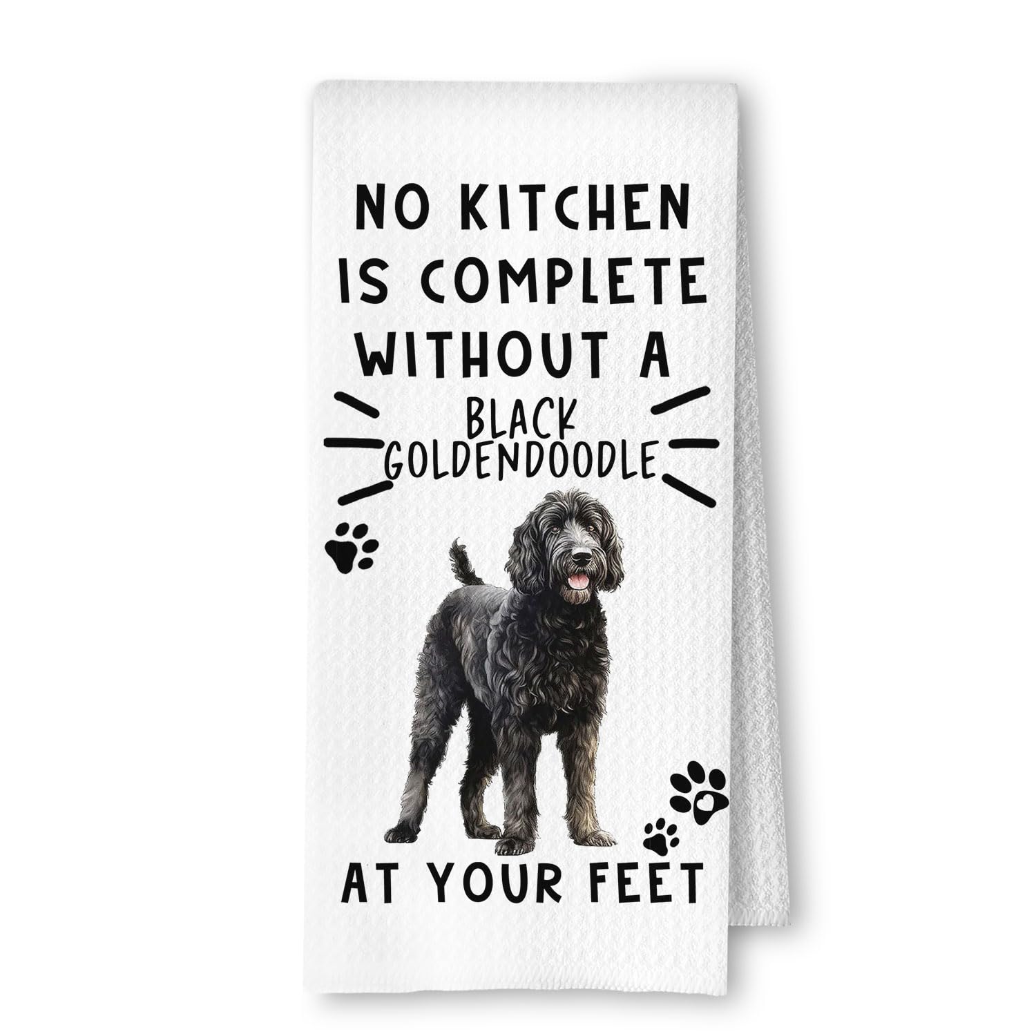 Toallas ArtisaEura con diseño goldendoodle negro, ideales para secar platos.