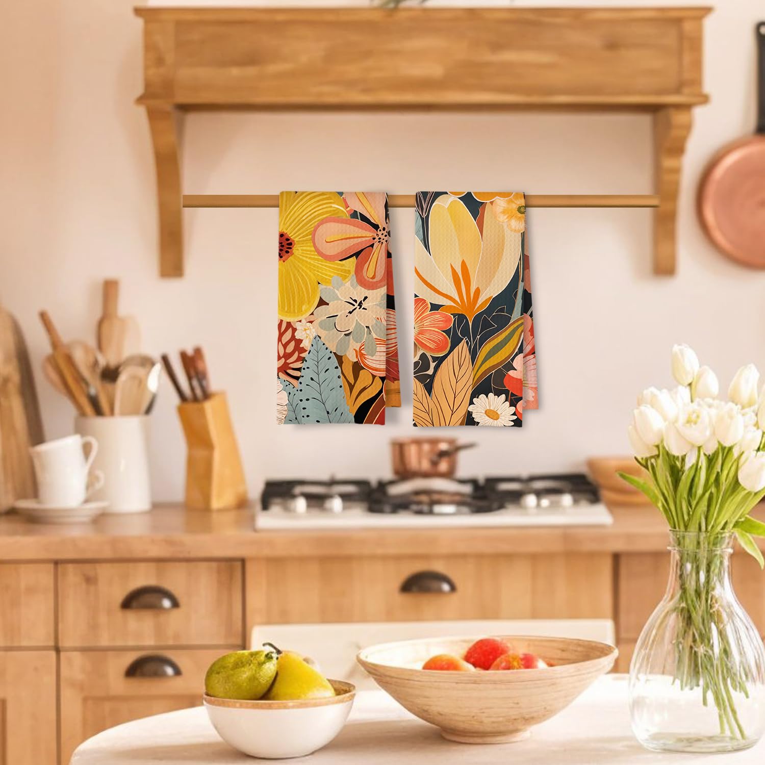 Toallas ArtisaEura con flores maximalistas, ideales para decorar y secar manos