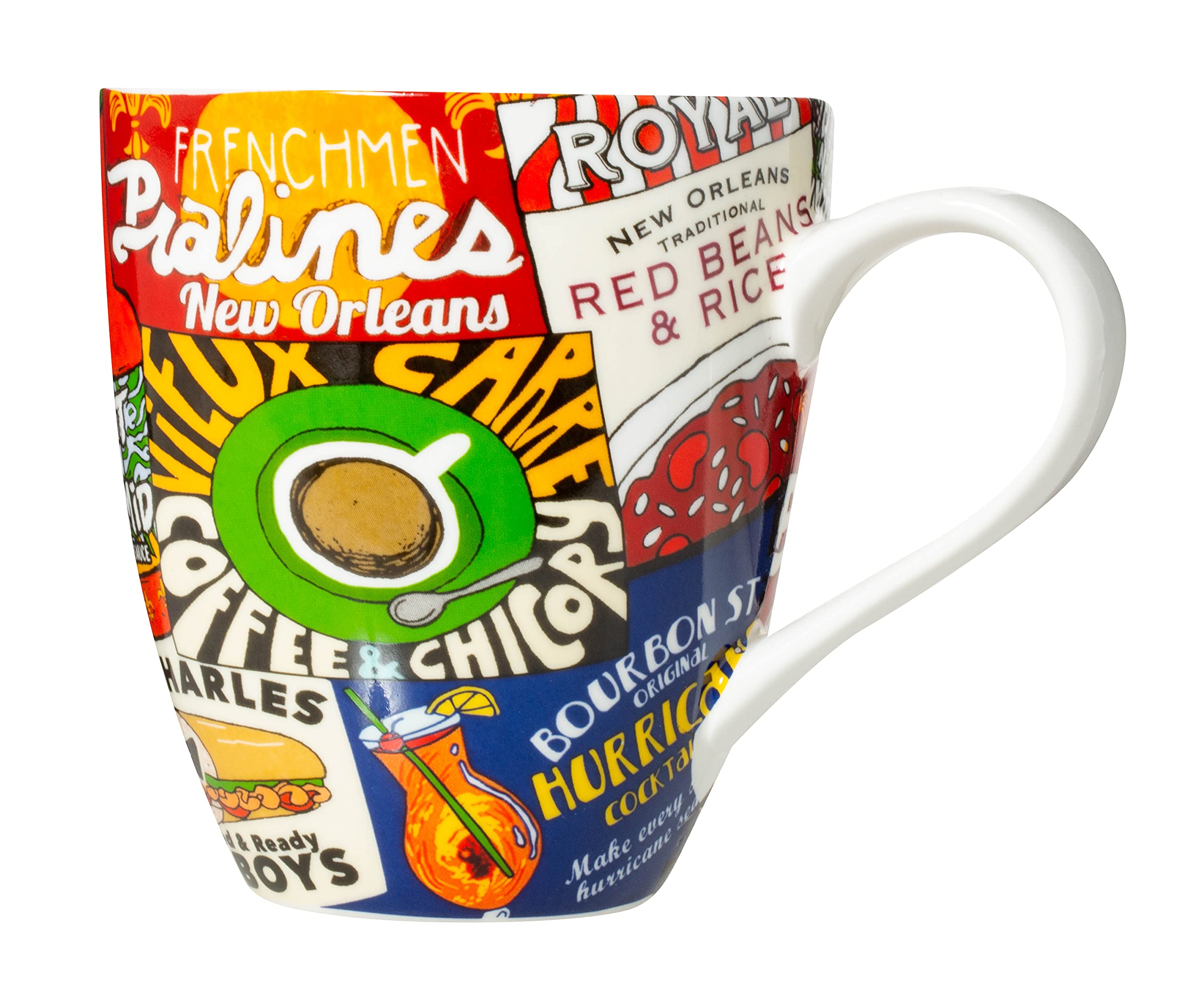 Artisan Owl taza cerámica 18oz, logotipos de comida de Nueva Orleans, perfecto para empezar el día.