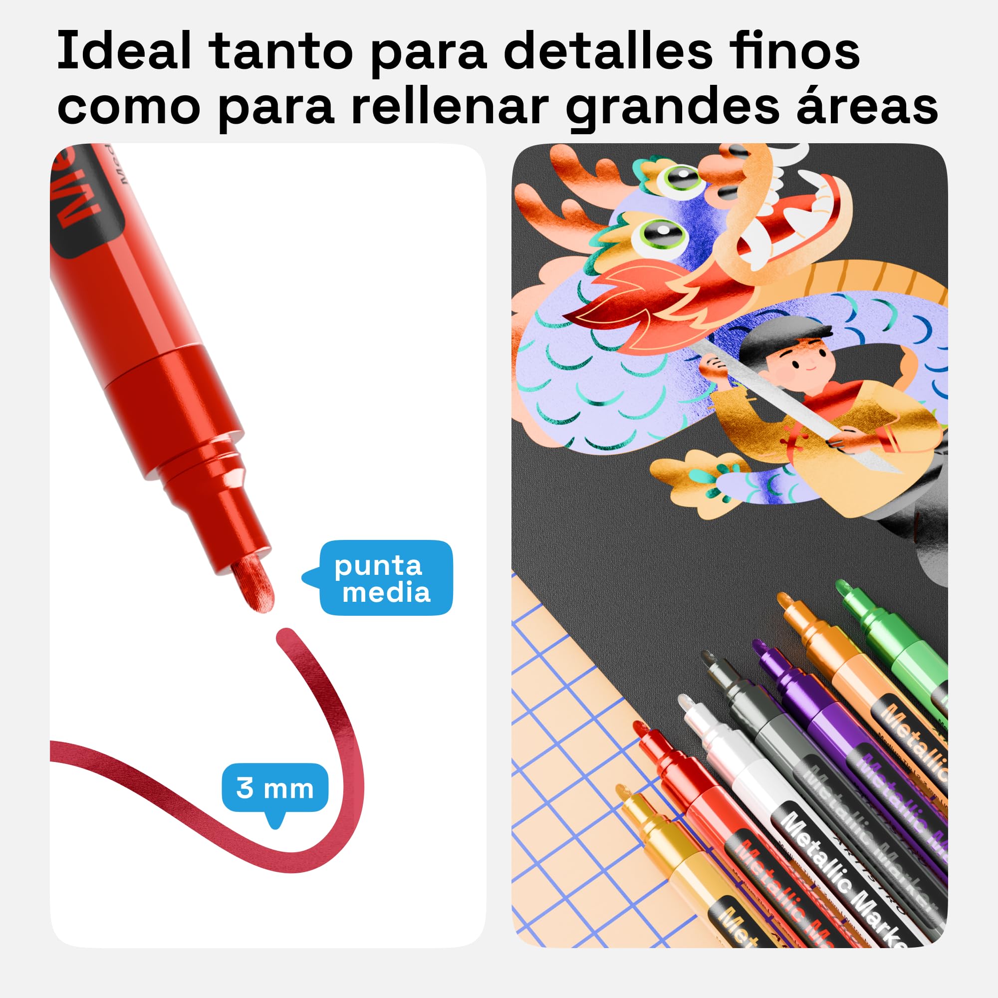 ARTISTRO rotuladores metálicos para tela: colores que no se difuminan en textiles.