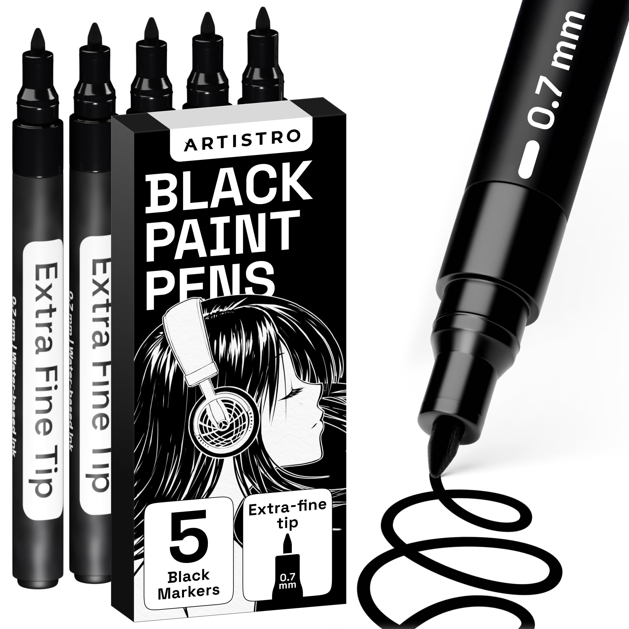 ARTISTRO 5 bolígrafo de pintura negro para vidrio, acabado duradero.
