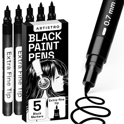 ARTISTRO 5 bolígrafo de pintura negro para vidrio, acabado duradero.