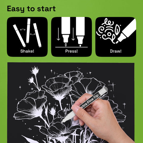 ARTISTRO 5 rotuladores de pintura blanca extrafina para lienzo, ideas de arte fáciles.