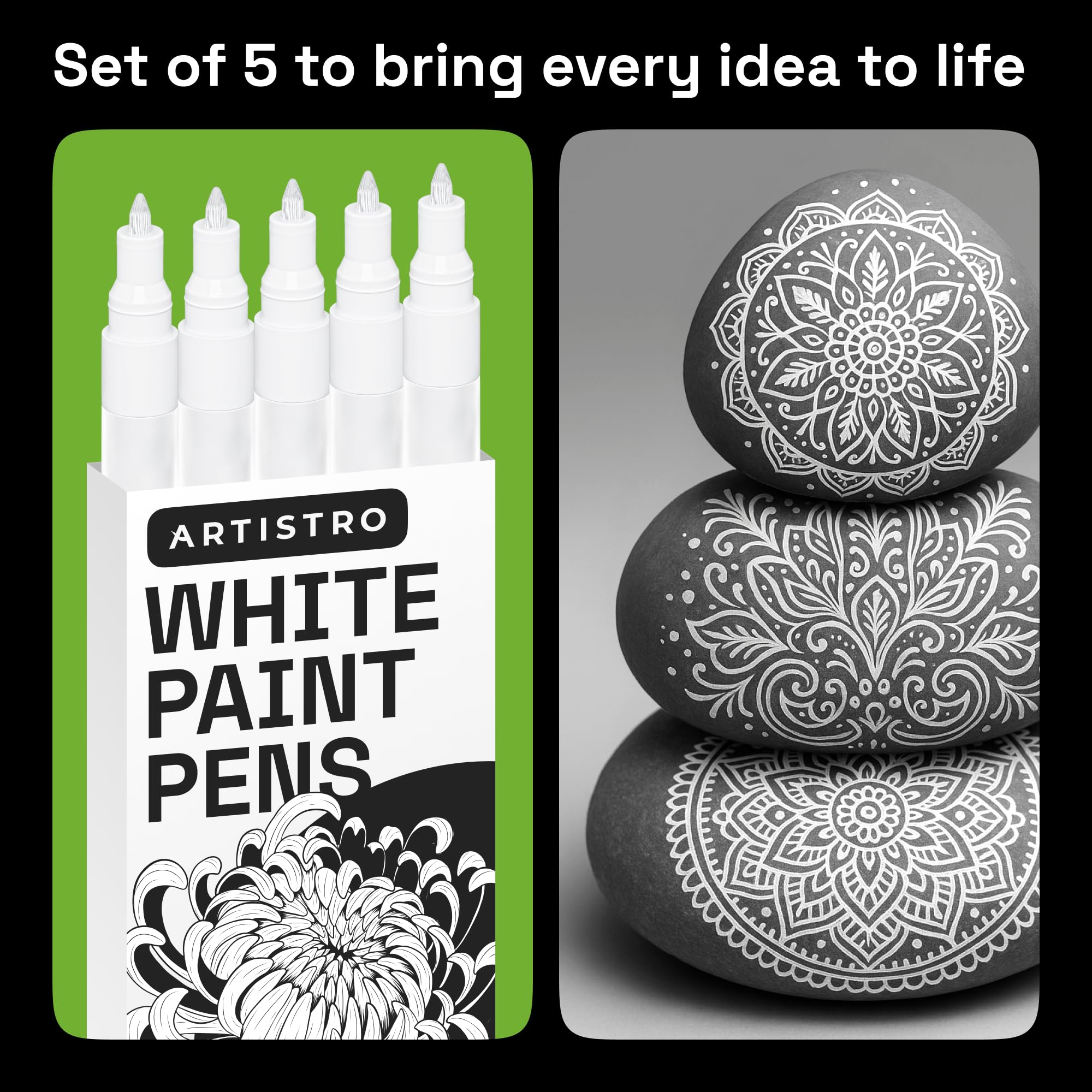 ARTISTRO 5 rotuladores de pintura blanca extrafina para tela, personalización textil.
