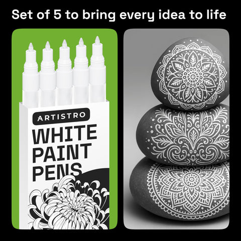 ARTISTRO 5 rotuladores de pintura blanca extrafina para tela, personalización textil.