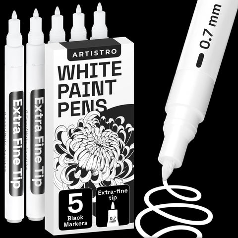ARTISTRO 5 rotuladores de pintura blanca extrafina para vidrio, marcado claro y duradero.