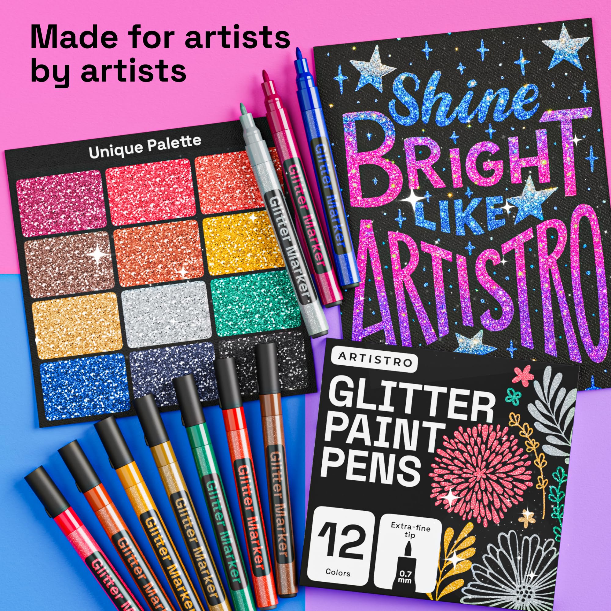 ARTISTRO marcadores glitter para piedra con tinta acrílica resistente