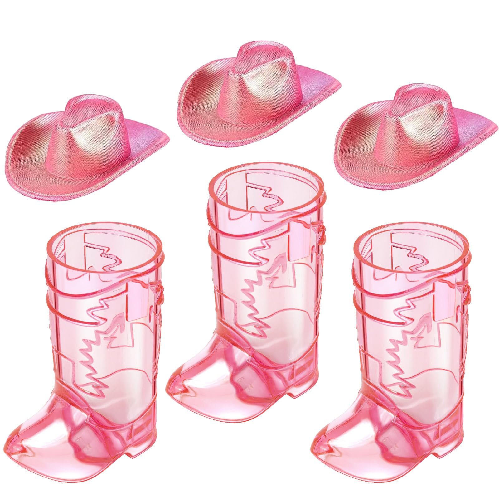 Artlunar vasito mini bota vaquera con sombrero rosa, ideal para recuerdos de fiesta.
