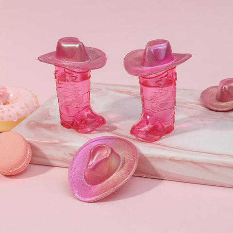 Artlunar vaso chupito vaquera rosa para fiesta vaquera, ideal como recuerdo.