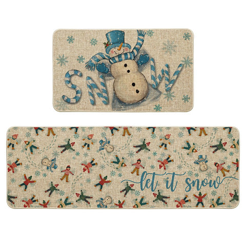 Alfombra Artoid Mode, diseño azul baston caramelo y muñeco de nieve para decorar y proteger.